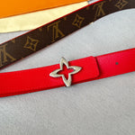 LVMINI FLOWERGRAM 30MM REVERSIBLE BELT IN CHERRY RED CALFSKIN SILVER HARDWARE