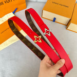LVMINI FLOWERGRAM 30MM REVERSIBLE BELT IN CHERRY RED CALFSKIN SILVER HARDWARE