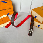 LVMINI FLOWERGRAM 30MM REVERSIBLE BELT IN CHERRY RED CALFSKIN SILVER HARDWARE