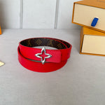 LVMINI FLOWERGRAM 30MM REVERSIBLE BELT IN CHERRY RED CALFSKIN SILVER HARDWARE