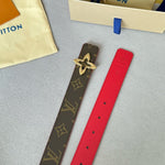 LVMINI FLOWERGRAM 30MM REVERSIBLE BELT IN CHERRY RED CALFSKIN GOLD HARDWARE