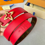 LVMINI FLOWERGRAM 30MM REVERSIBLE BELT IN CHERRY RED CALFSKIN GOLD HARDWARE