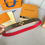 LVMINI FLOWERGRAM 30MM REVERSIBLE BELT IN CHERRY RED CALFSKIN GOLD HARDWARE