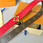 LVMINI FLOWERGRAM 30MM REVERSIBLE BELT IN CHERRY RED CALFSKIN GOLD HARDWARE