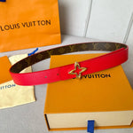 LVMINI FLOWERGRAM 30MM REVERSIBLE BELT IN CHERRY RED CALFSKIN GOLD HARDWARE