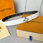 LVMINI FLOWERGRAM 30MM REVERSIBLE BELT IN WHITE CALFSKIN SILVER HARDWARE