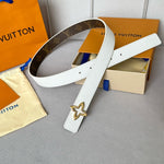 LVMINI FLOWERGRAM 30MM REVERSIBLE BELT IN WHITE CALFSKIN GOLD HARDWARE