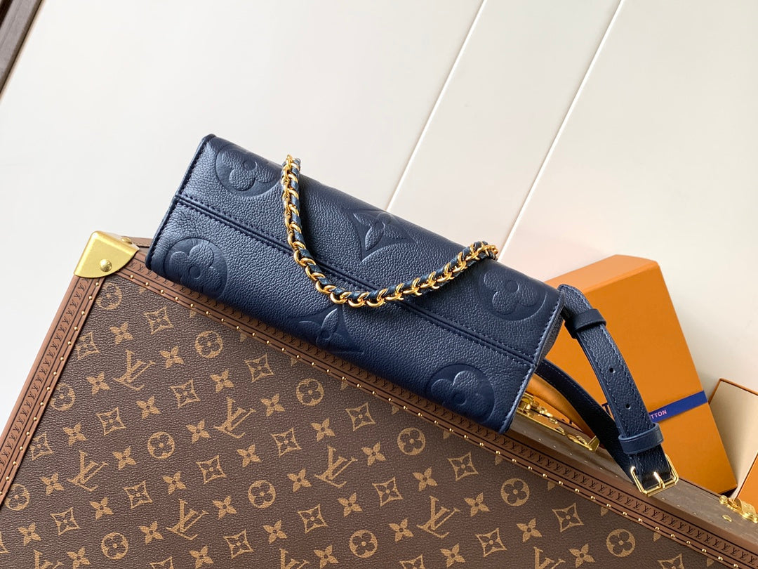 LV 25S ONTHEGO EAST WEST BAG 25 IN NAVY BLUE CALFSKIN MONOGRAM EMPREINTE