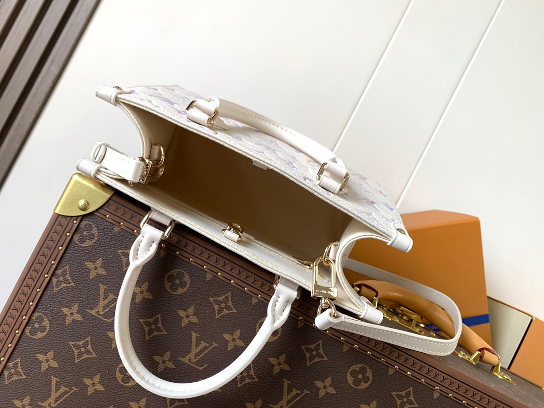 LV 25S ONTHEGO PM BAG 25 IN BEIGE DREAM EMBOSSED TEXTURED CALFSKIN