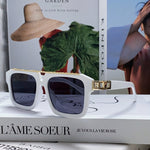 MASCOT PILOT SQUARE SUNGLASS 581377 IN WHTIE ACETATE GOLD METAL